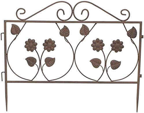 Steckzaun Blume aus Metall, braun, 57x45 cm, Dekozaun, Gartenzaun, Beetzaun, Beeteinfassung, Zierzaun, Metallzaun, Beetbegrenzung, Beetumrandung
