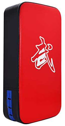 TLBTEK Taekwondo Kick Pad PU Muay Thai Pads MMA Karate Kick Pads Kickboxing Training Pads Martial Arts Punching Pads Leather Strike Curved Kicking Shield (10x15inch (Red))