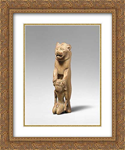 Late Middle Kingdom or Second Intermediate Period - 20x24 Gold Ornate Frame and Double Matted Museum Art by Museum Prints Titled: Statuette of lion holding a Nubian captive