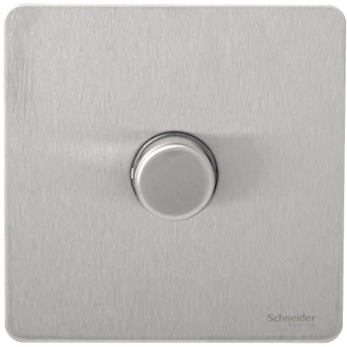 Schneider Electric Ultimate Screwless Flat Plate - Single 2 Way LED Dimmer Light Switch, 100 W/VA, GU6412LMSS, Stainless Steel