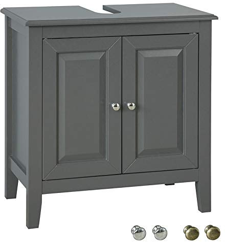 SoBuy Waschbeckenunterschrank – Badezimmer Unterschrank – Badschrank mit 2 Türen, großer Stauraum & Siphonaussparung – Waschtischunterschrank für WC, Badmöbel aus MDF, Dunkelgrau 60x62x30cm FRG202-DG