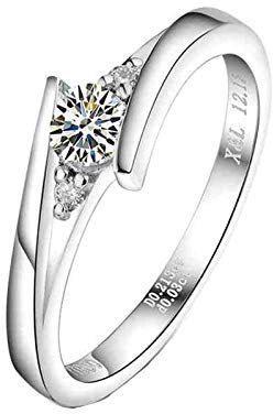 Beydodo Damen Trauring Platin 900, Solitär Ring mit Diamant 0.2ct Verlobungsring Weißgold Ehering Nickelfrei Gr.65 (20.7)