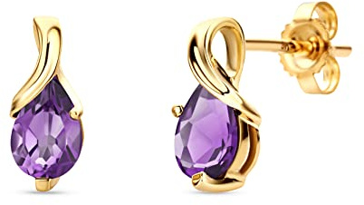 Orovi – Ohrringe Tropfenform aus 14 Karat Gelbgold/Weißgold (585) mit kreiertem Edelstein – Ohrstecker Gold Damen mit Edelstein in edler Krappenfassung – Allergenfrei & handgemacht (10 x 4.5 mm)