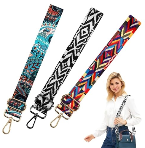 EEEKit Cintura Sostitutiva per Borsa, Set da 3 Cinture da 3,8x135cm Regolabili con Motivo Bohemien per Borsa Crossbody Chitarra