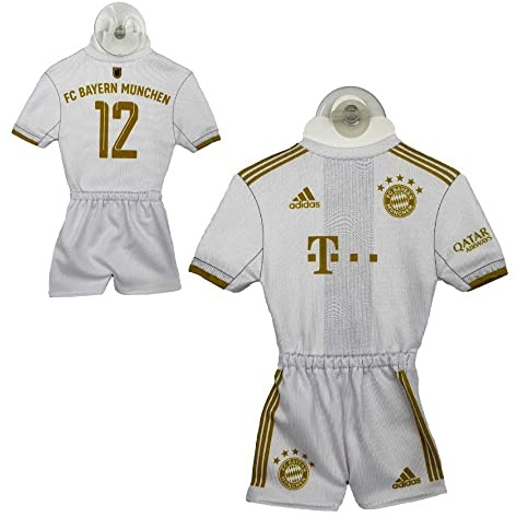FC Bayern München Autotrikot 2022/23 Weiß Mini Kit Away Auto Trikot mit Saugnapf FCB
