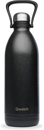Qwetch - Bouteille Isotherme TITAN ROC 2L Noir - Ultra Résistante avec Revêtement Anti-Rayures - 48h Froid / 16h Chaud - Étanche, Lavable au Lave-Vaisselle - Gourde Inox avec Poignée