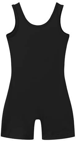 LUOUSE Skinny Gymnastics Leotards For Toddler Girls Scoop Neck With Shorts, Little Kids Buttery Soft Dancewear Workoutwear Unitards Biketards Black