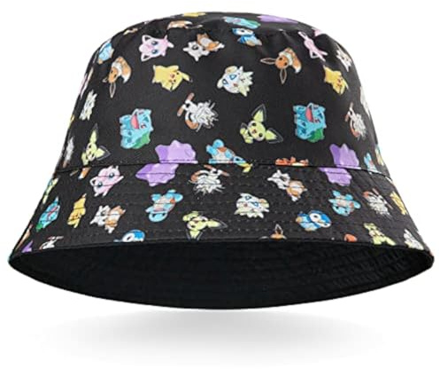 Pokémon Cappello Bambino Cappellino con Visiera Regolabile Cappello da Pescatore Bucket Hat Bambina Ragazzi Cappellini Baseball Estivi Gadget Ufficiale (Cappello Pescatore Nero)