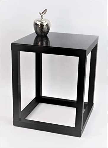 freeroom24, Beistelltisch, Wohnzimmertisch, Couchtisch, Coffee Table, Kaffeetisch, Blumenhocker, Blumensäule, Cube, Schwarz Holzstruktur, Glas schwarz, 40 x 40 x 50cm, Made in Germany