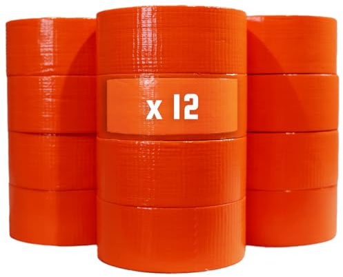 Tecplast Lot de 12 Rubans adhésifs toilés orange 50 mm x 33 m - Rouleau adhésif pour fixer les bâches, fils et câbles