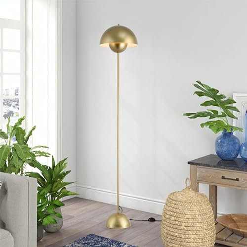 SUNLLOK Flowerpot Floor Lamp for Living Room, Industrial Metal Lampshade Standing Lamp with Foot Switch, Modern Reading Tall Floor Light for Kitchen Island Bedroom Restaurant (Gold)