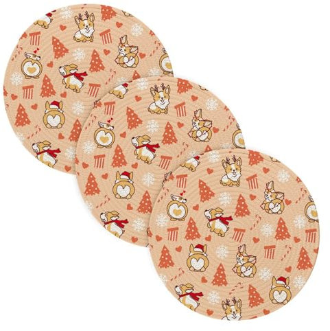 Küchenuntersetzer für heiße Töpfe und Pfannen, 38,1 cm, Baumwollfaden, absorbierend, Wassertopf-Pads für Herd, Geschirrmatte, niedliche Corgy-Hunde, 3 Stück