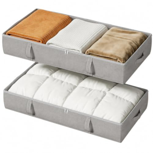 Vailando Unterbett-Aufbewahrungsbehälter, Unterbett-Aufbewahrungsbehälter, 15,2 cm hoch, Kleideraufbewahrungsbox mit stabilen Griffen und Seitenwänden, faltbar, Grau, 2 Stück