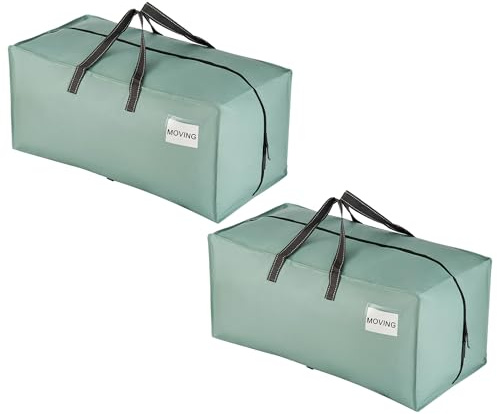 VENO Pack de 2 Bolsas de Mudanza, Almacenamiento Extra Grande con Correas de Mochila, Cremalleras y Asas Resistentes, Bolsas de Lavandería para Guardar Ropa y Embalar (Verde Claro,Pack de 2)