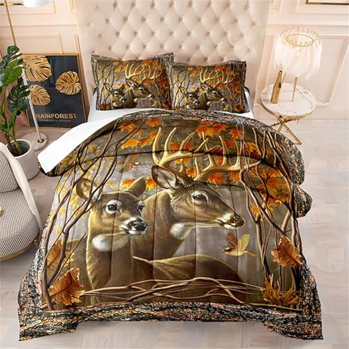 Coverless Duvet Single Bird Brown Deer Coverless Duvet Single Microfiber Quilted Bedspreads All Seasons Bedspread Breathable Comforter Soft Quilted Throw+2 Pillowcases(50x75cm) 140x200cm