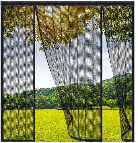 FYHDSH Magnetic Fly Screens for Doors, Anti Mosquito Mesh Curtain, Double Door Screen Curtain for Sliding Door with Powerful Magnets and Full Frame Magic Tape, Keep Fly Bug Out, Black-A-120x180cm