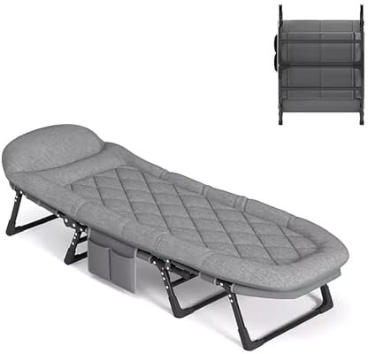 Klappbett Gästebett 65x200cm mit Matratze Tragfähigkeit 250kg Gästebett Campingbett Feldbett Rückenlehne Kann in Sechs Positionen Eingestellt Werden(Gray C)