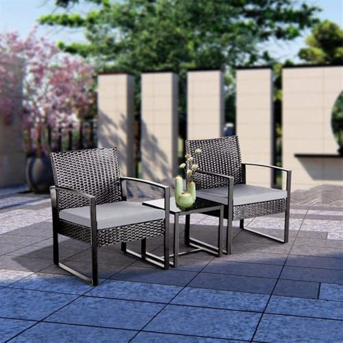 3-Teiliges Gartenmöbelset Für Die Terrasse Kleines Bistro-Gesprächsset Aus Korbgeflecht Für Veranda Und Balkon