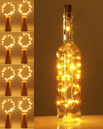 vighep 8 Pack Wine Lights with Cork, 2M 20LED Copper Wire Bottle Fairy Lights - Battery Operated, DIY Cork String Lights for Christmas Party Wedding Indoor - Warm White