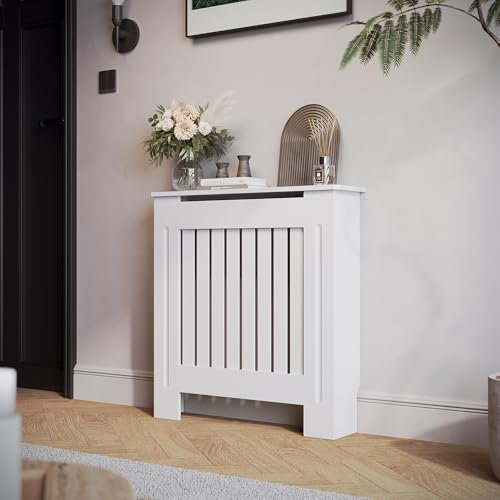 SIRHONA Cache-radiateur, Cloison Verticale, MDF Laqué Blanc, 78x19x81,5 cm, Peut Placer des Décorations, Adaptées au Salon, à la Chambre, au Couloir