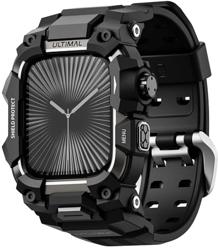 ULTIMAL Rugged Case with Band for Apple Watch Straps 46mm, Compatible with Apple Watch Series 11/10 Band, Enhanced Military Grade Shockproof Bumper Cover for iWatch Strap Men (46mm, Black)