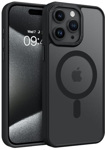 GaoBao Cover Magnetica per iPhone 15 Pro, [Compatibile con MagSafe] Custodia Traslucida Opaca Protettiva Sottile Antiurto Retro Resistente Anti-Scivolo Case per iPhone 15 Pro, Nero
