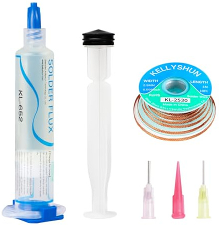 KELLYSHUN KL-652 Flussmittel Löten,10g No-Clean Bleifreies Kolophonium Flussmittel (1 Stück) 2.5MM/3M Entlötlitze (1 Stück) Geeignet Für Handy SMD,BGA,PCB,Haushaltsgerätereparaturen