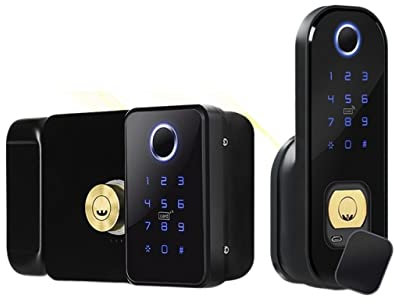 HPHPH Smart Door Lock, Waterproof Smart Lock For Gate Outdoor Keyless Electric Rim Double Sided Fingerprint Reader Lock With Ttlock App,Home Office Apartment(Double side)