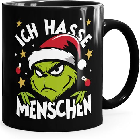 MoonWorks Tasse Weihnachten Weihnachtsnörgler Spruch Lustig keine Menschen Geschenkidee Weihnachtsmuffel Schwarz standard