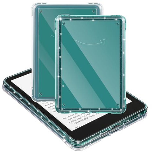 E NET-CASE 2er Pack Hülle für Kindle Paperwhite 12. Generation 2024 (7) & Kindle Colorsoft 2024/2025 (7) Schlanke & leichte Kratzfeste TPU+PC Hülle, klar & grün glitzernd