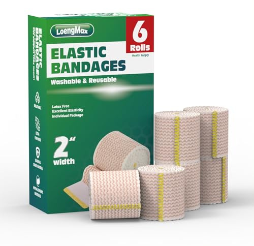 Lot de 6 bandages élastiques de 5,1 cm de large, bandage de compression haute performance | Réutilisable | Excellente élasticité pour les jambes, la cheville, le genou, le ventre, le corps, le poignet