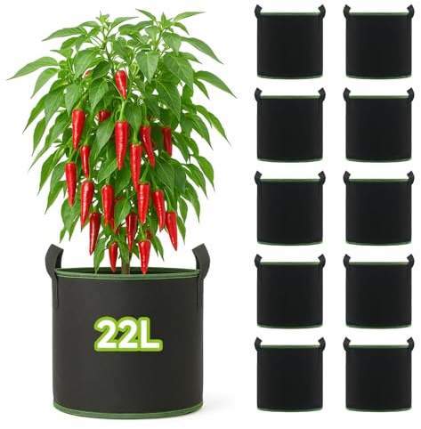 Gegaden 10 Stück 22L Vliesstoff Pflanzsack mit Griffe - Wiederverwendbare Pflanztasche für Tomaten, Kartoffeln, Erdbeeren, Gemüse, Blumen - Geeignet für Garten, Gewächshaus, Balkon, Terrasse