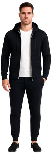 Vancouver Tuta Uomo Completa Cotone Garzato con Cappuccio, tinta unita Jogging Relax Attività Fisica, Leggera e Traspirante, Made in Italy (IT, Testo, XXL, Regular, Regular, NERO)