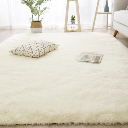 AIMECO Tappeti camera da letto Tappeto Peloso Morbido lungo Soggiorno Carpet stanza da letto pelo piccolo moderno scendiletto salotto moderni Antiacaro Antiscivolo Bambini 60 * 90cm Bianco crema