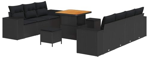 vidaXL Trädgårdsoffset 10 pcs Svart konstrotting, Trädgårdsoffor, modern utemöbler, hållbara UV-motståndiga material, lättskött patiomöbler