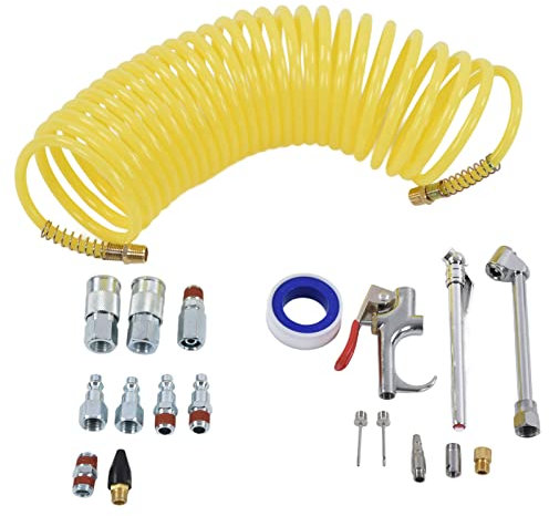 20 Pieces Air Compressor Hose Kit, 1/4 Inch X 25 Ft Hose Air Compressor Accessories Kit Air Tool Kit with Blow Set, Connect Fitting for Industrial.
