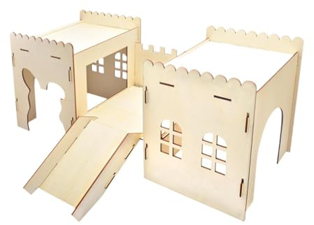 LeeQinersw Capanna in Legno per Conigli, Castello con Letto e Scale a Forma di Grotta, casetta in Legno per Conigli e criceti
