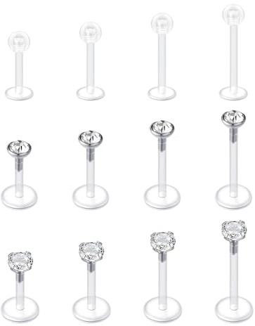 WillTen Clear Ohrringe Tragus Piercing Schmuck, Piercing Halterungen Nase Labret Tragus Stud, Bioflex Plastic Helix Lippenpiercing Schmuck Flat Back Tragus Ohrringe für Schule Arbeit Chirurgie