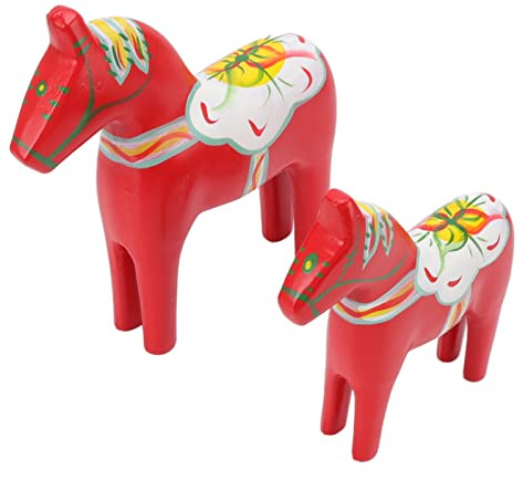 NIZUUONE Swedish Dala Horse Woods Statue Handmade Figur för Heminredning, Unika Gåvor för Utländska Gäster, Rikt Färgade Trämallerlian Hästprydnader, Konstnärlig Trähästdekor
