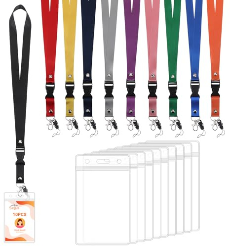 Segus Porta Tarjetas Identificativas, 10 Piezas Lanyards con Portatarjetas Colgante, Cinta para Llaves al Cuello con Hebilla Desmontable, para Estudiantes, Médico (Vertical)
