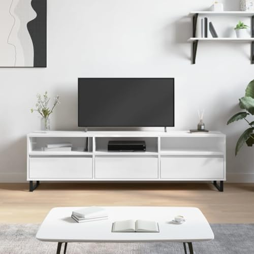KTHLBRH TV-Schrank Hochglanz-Weiß lowboard Konsolentisch mit Schubladen HiFi Rack Fernseher Schrank 150x30x44,5 cm Holzwerkstoff