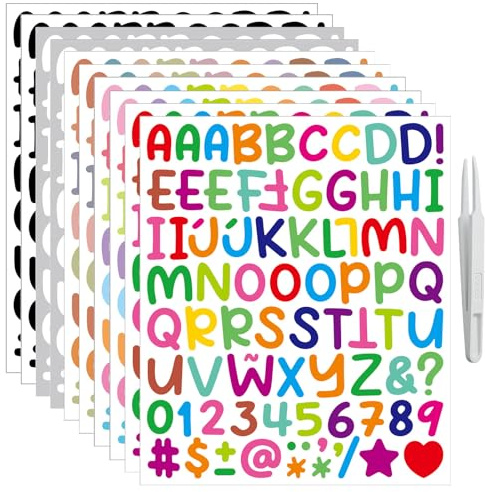 10 Blätter Buchstaben Aufkleber für DIY, Grußkarte, Postfach, Kategorie | 790 Stück 2.5CM Vinyl Klebebuchstaben groß, Klebe Wetterfest Selbstklebende Alphabet Aufkleber mit 1 Pinzette