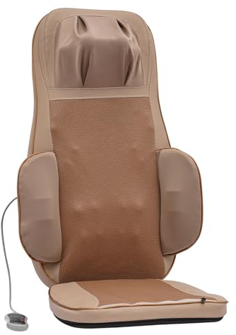 LENDISIY ryggmassageapparat med värme, rygg och hals massage-sittdyna med 4 vibrationsmotorer och 3 lägen, massagematta ryggmassageapparat för hemmakontor (beige)