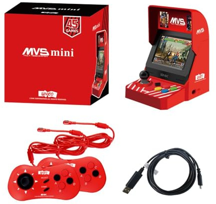 UNICO MVS Mini Arcade und 2*Red Controller-Set [im Lieferumfang Enthaltenes HDMI-Kabel], Vorinstalliert mit 45 Offiziell Lizenzierten SNK-Spielen, Geschenke für Erwachsene und Kinder