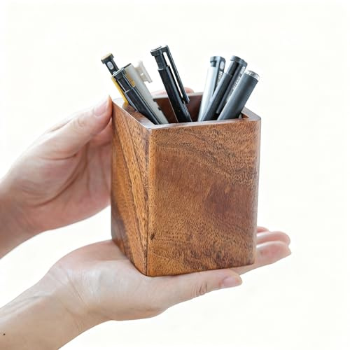 Stiftehalter Holz Schreibtisch Organizer aus massivem Walnussholz Quadratisch Stiftebecher für Stifte Kugelschreiber Make-up Pinsel Handarbeit Desk Organizer Halterung für Büro Schule Zuhause 10x8x8cm