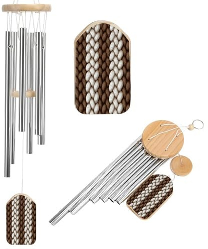Windspiel aus weißem Strickgarn, Gedenkspiel, tiefer Ton, Windspiel mit 6 Aluminiumrohren, Outdoor-Hinterhof, Gartendekoration