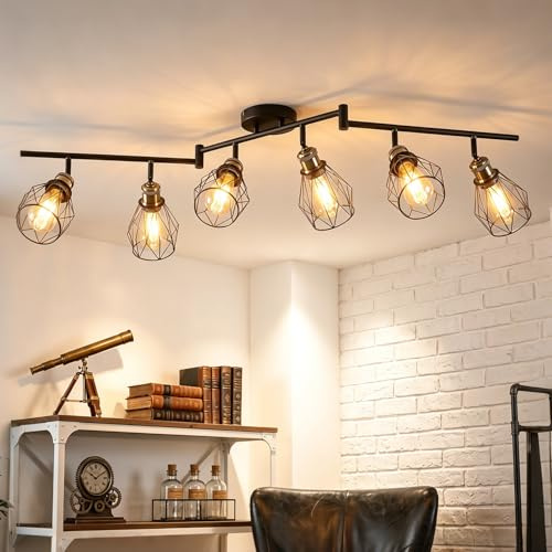 ANWIO LED Deckenstrahler Schwenkbar 350°, Deckenleuchte E27 6 Flammig Deckenlampe Strahler Spots LED Schwarz - Küchenlampe Wohnzimmerlampe Deckenspot Schlafzimmer (Ohne Leuchtmittel)