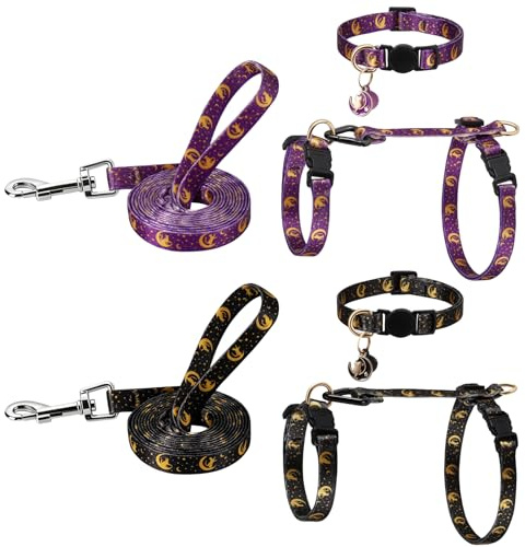 GSrenyu 6 Pcs Cat Harness and Lead Set, Cat Collar with Bell Moon and Star | Cat Harness Escape Proof, Kitten Harness and Lead Set, Easy To Wear, 1.5 M Cat Leash, Quick Release, Adjustable Fit