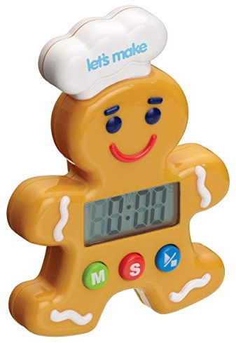 KitchenCraft Let's Make Kitchen Timer with Novelty Gingerbread Man Design, Plastic, Multi Colour, 12 x 3 x 16.5 cm