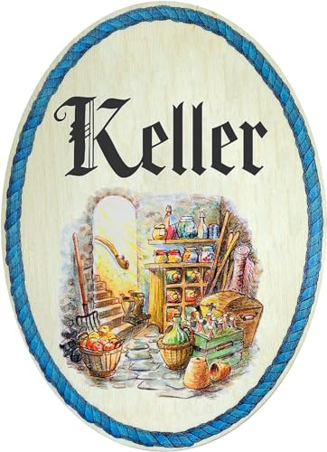 Kaltner Präsente Geschenkidee - Holz Geschenkartikel Deko Türschild im Antik Design Dekoartikel Motiv Keller (18 x 13 cm)